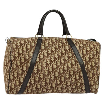 Christian Dior Trotter Canvas Boston Bag Brown Gold Auth 131686