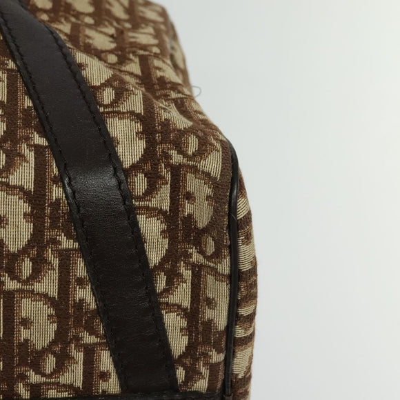Christian Dior Trotter Canvas Boston Bag Brown Gold Auth 131686