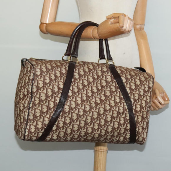 Christian Dior Trotter Canvas Boston Bag Brown Gold Auth 131686