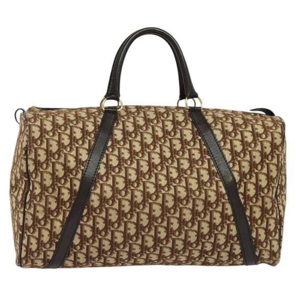 Christian Dior Trotter Canvas Boston Bag Brown Gold Auth 131686