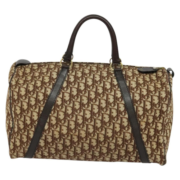Christian Dior Trotter Canvas Boston Bag Brown Gold Auth 131686