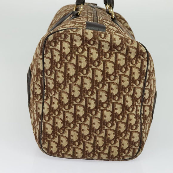 Christian Dior Trotter Canvas Boston Bag Brown Gold Auth 131686