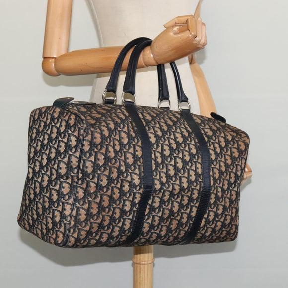 Christian Dior Trotter Canvas Boston Bag Navy Silver Auth 131687