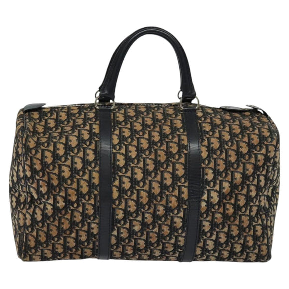 Christian Dior Trotter Canvas Boston Bag Navy Silver Auth 131687