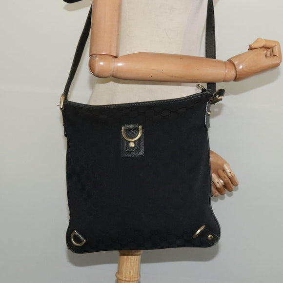 GUCCI GG Canvas Abbey Shoulder Bag Black Gold 131326 Auth 131688