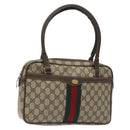 GUCCI GG Supreme Web Sherry Line Hand Bag PVC Beige Gold Red Auth 131690-1