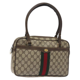 GUCCI GG Supreme Web Sherry Line Hand Bag PVC Beige Gold Red Auth 131690