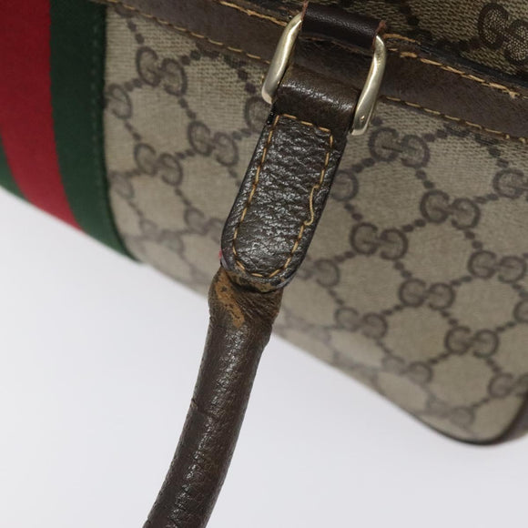 GUCCI GG Supreme Web Sherry Line Hand Bag PVC Beige Gold Red Auth 131690