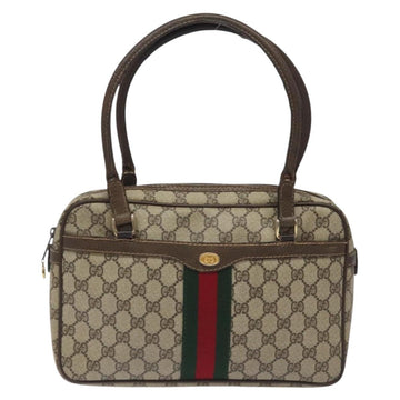 GUCCI GG Supreme Web Sherry Line Hand Bag PVC Beige Gold Red Auth 131690 - 0