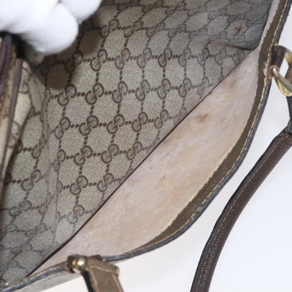 GUCCI GG Supreme Web Sherry Line Hand Bag PVC Beige Gold Red Auth 131690