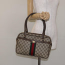 GUCCI GG Supreme Web Sherry Line Hand Bag PVC Beige Gold Red Auth 131690-24