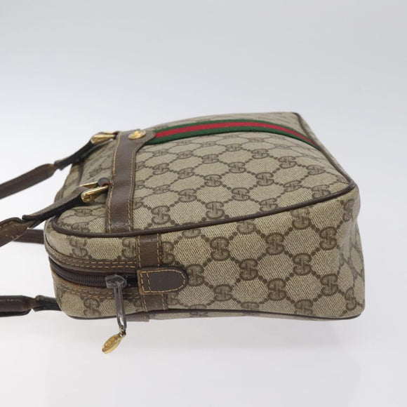 GUCCI GG Supreme Web Sherry Line Hand Bag PVC Beige Gold Red Auth 131690