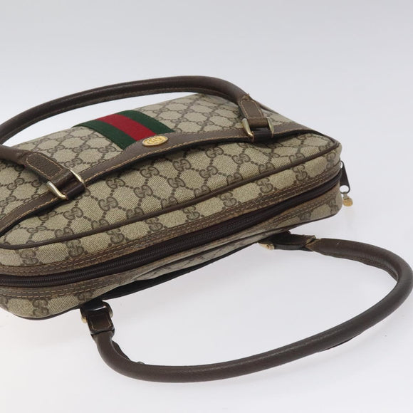 GUCCI GG Supreme Web Sherry Line Hand Bag PVC Beige Gold Red Auth 131690