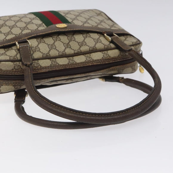 GUCCI GG Supreme Web Sherry Line Hand Bag PVC Beige Gold Red Auth 131690