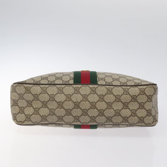 GUCCI GG Supreme Web Sherry Line Hand Bag PVC Beige Gold Red Auth 131690
