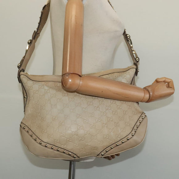 GUCCI GG Canvas Guccissima Shoulder Bag Leather Beige Gold 153691 Auth 131692