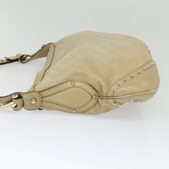 GUCCI GG Canvas Guccissima Shoulder Bag Leather Beige Gold 153691 Auth 131692