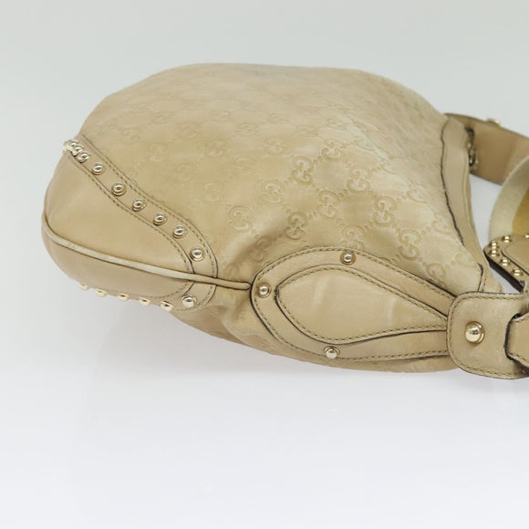 GUCCI GG Canvas Guccissima Shoulder Bag Leather Beige Gold 153691 Auth 131692