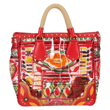 PRADA Hand Bag Vinyl 2way Red Gold Auth 131695V - 0