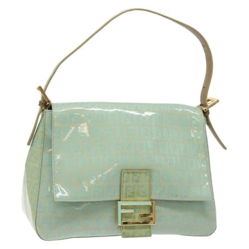 FENDI Zucchino Canvas Mamma Baguette Shoulder Bag Green Gold Auth 131698