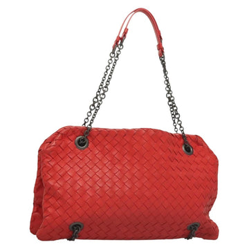 BOTTEGA VENETA INTRECCIATO Chain Shoulder Bag Leather Red Auth 131699