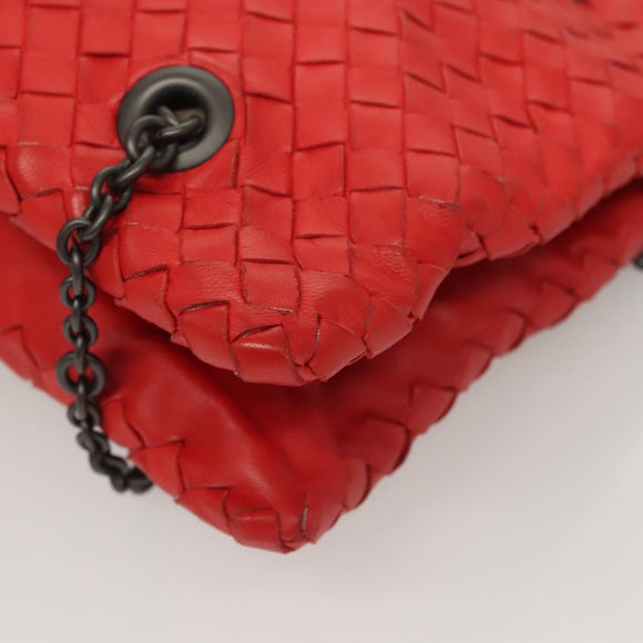 BOTTEGA VENETA INTRECCIATO Chain Shoulder Bag Leather Red Auth 131699