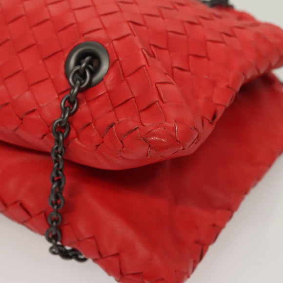 BOTTEGA VENETA INTRECCIATO Chain Shoulder Bag Leather Red Auth 131699