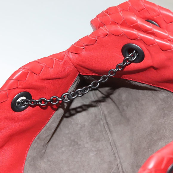 BOTTEGA VENETA INTRECCIATO Chain Shoulder Bag Leather Red Auth 131699