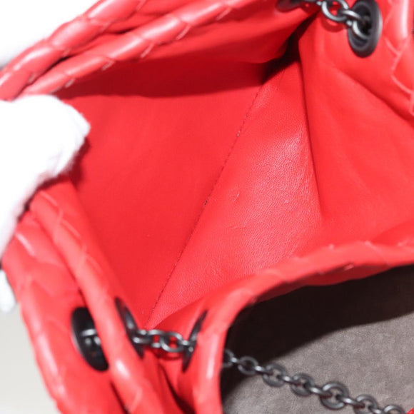 BOTTEGA VENETA INTRECCIATO Chain Shoulder Bag Leather Red Auth 131699