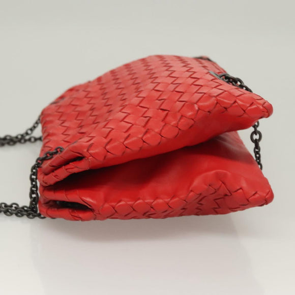 BOTTEGA VENETA INTRECCIATO Chain Shoulder Bag Leather Red Auth 131699
