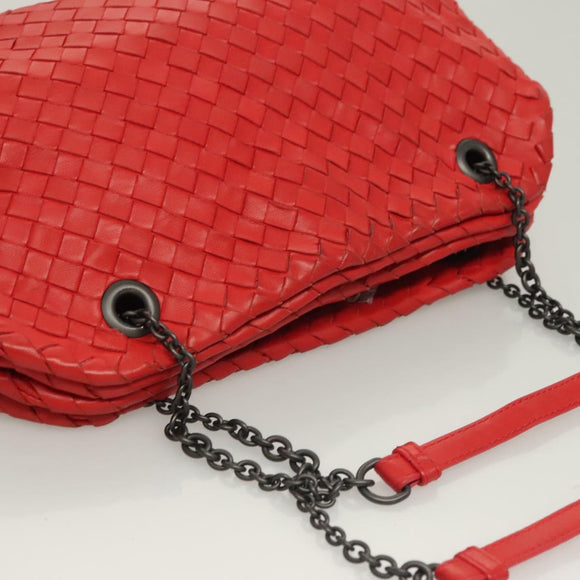 BOTTEGA VENETA INTRECCIATO Chain Shoulder Bag Leather Red Auth 131699