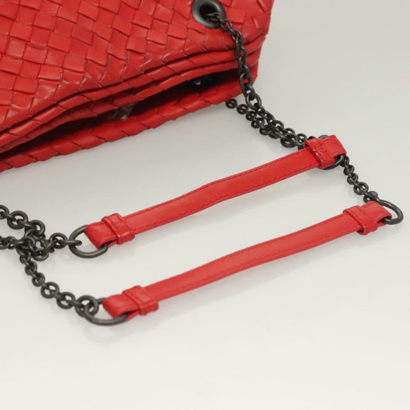 BOTTEGA VENETA INTRECCIATO Chain Shoulder Bag Leather Red Auth 131699