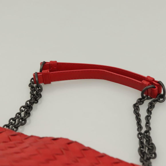 BOTTEGA VENETA INTRECCIATO Chain Shoulder Bag Leather Red Auth 131699