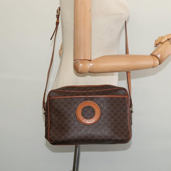 CELINE Macadam Canvas Shoulder Bag PVC Leather Brown Gold Auth 131702