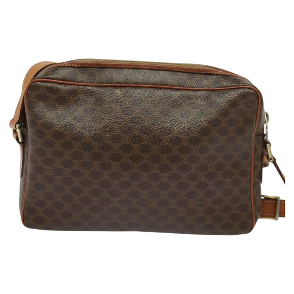 CELINE Macadam Canvas Shoulder Bag PVC Leather Brown Gold Auth 131702