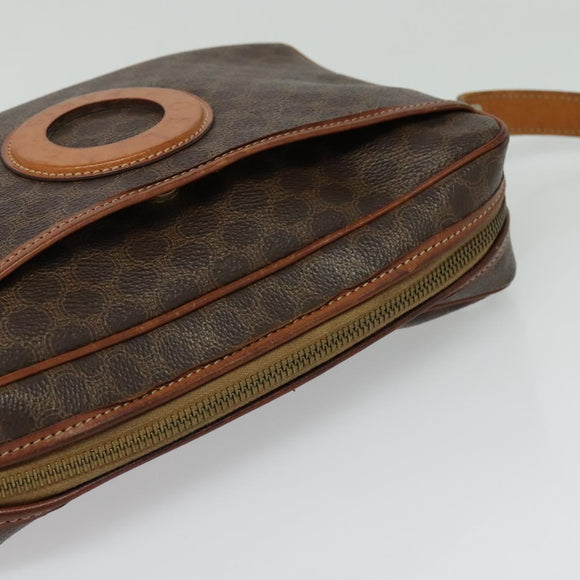 CELINE Macadam Canvas Shoulder Bag PVC Leather Brown Gold Auth 131702