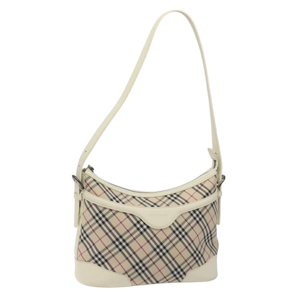 BURBERRY Nova Check Shoulder Bag Canvas Beige Silver Auth 131704