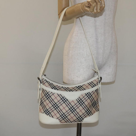 BURBERRY Nova Check Shoulder Bag Canvas Beige Silver Auth 131704