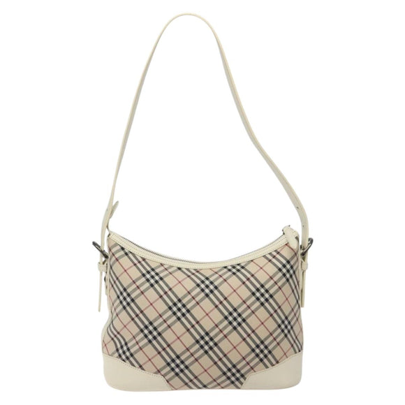 BURBERRY Nova Check Shoulder Bag Canvas Beige Silver Auth 131704