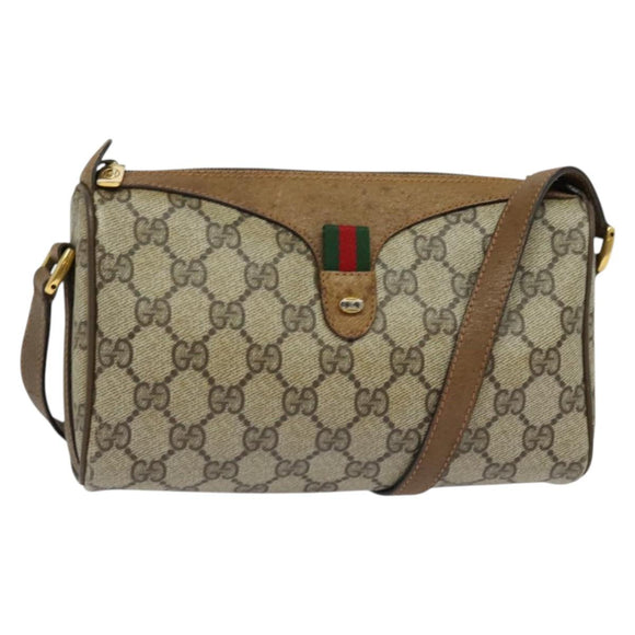 GUCCI GG Supreme Web Sherry Line Bag PVC Beige Gold 89 02 018 Auth 131720