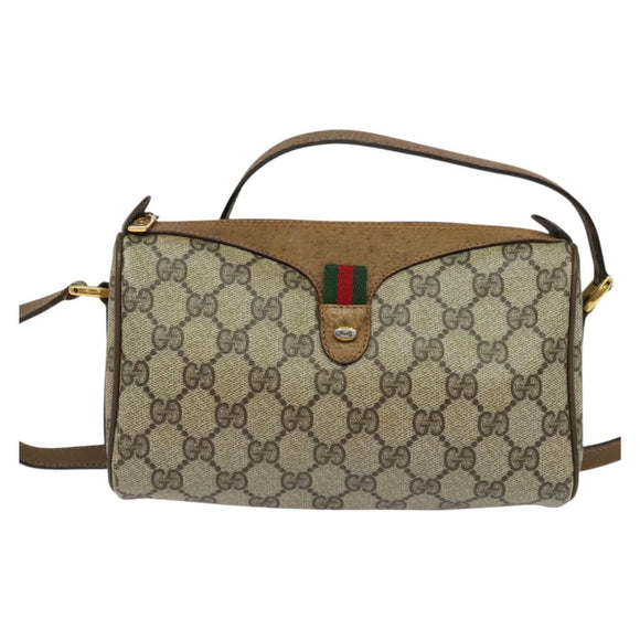 GUCCI GG Supreme Web Sherry Line Bag PVC Beige Gold 89 02 018 Auth 131720