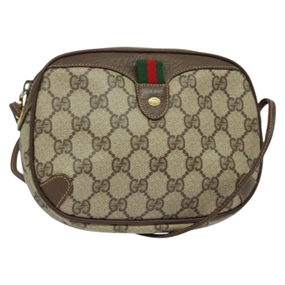 GUCCI GG Supreme Web Sherry Line Bag PVC Beige Gold 156 02 066 Auth 131723