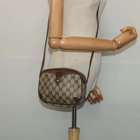 GUCCI GG Supreme Web Sherry Line Bag PVC Beige Gold 156 02 066 Auth 131723