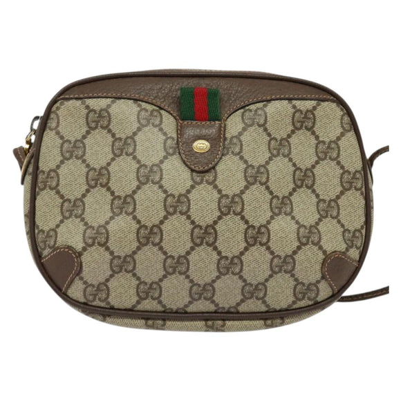 GUCCI GG Supreme Web Sherry Line Bag PVC Beige Gold 156 02 066 Auth 131723