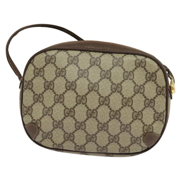 GUCCI GG Supreme Web Sherry Line Bag PVC Beige Gold 156 02 066 Auth 131723