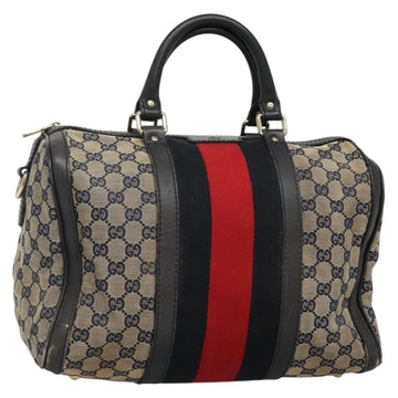 GUCCI GG Canvas Sherry Line Hand Bag PVC Navy Gold 247205 Auth 131724