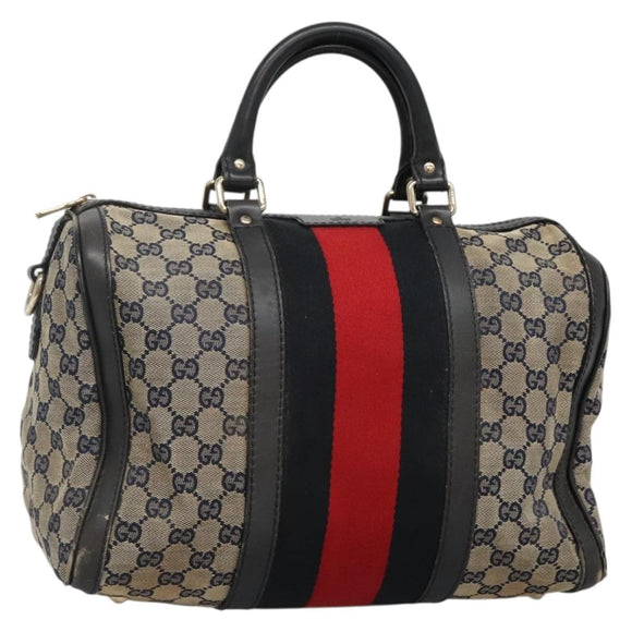 GUCCI GG Canvas Sherry Line Hand Bag PVC Navy Gold 247205 Auth 131724