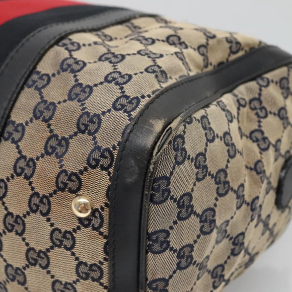 GUCCI GG Canvas Sherry Line Hand Bag PVC Navy Gold 247205 Auth 131724