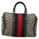GUCCI GG Canvas Sherry Line Hand Bag PVC Navy Gold 247205 Auth 131724-13