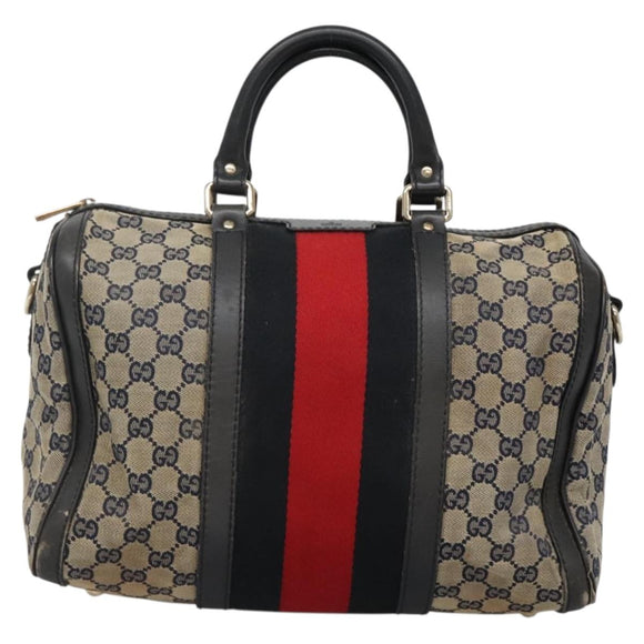 GUCCI GG Canvas Sherry Line Hand Bag PVC Navy Gold 247205 Auth 131724